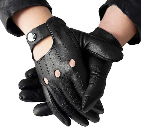GSG Men Geniune Leather Gloves Sheepskin Black Driving Cycling Touchscreen Motorcycle Unlined Gloves in Kuwait