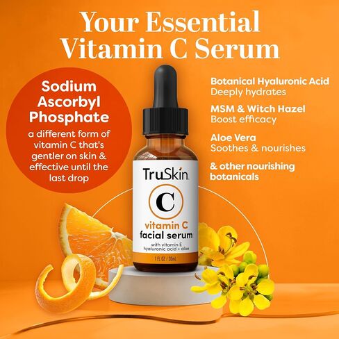 TruSkin Vitamin C Serum – Anti Aging Facial Serum with Vitamin C, Hyaluronic Acid, Vitamin E – Brightening Serum – Even Skin Tone, Improve Appearance of Dark Spots, Fine Lines & Wrinkles, 1 Fl Oz in Saudi Arabia
