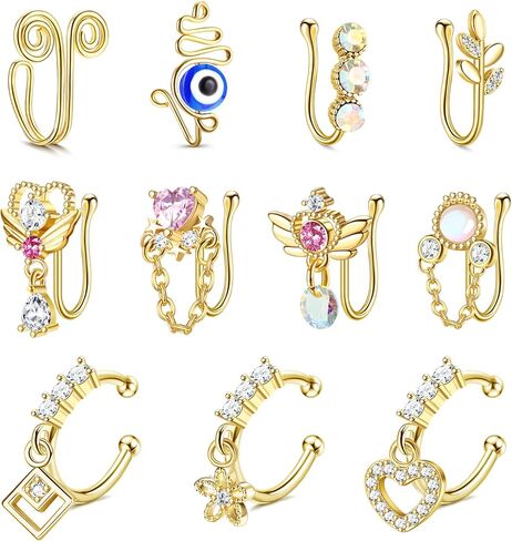 11Pcs Fake Nose Ring for Women Non Piercing African Nose Cuffs Faux Clip on Dangling Nose Ring Cuffs Piercing Jewelry Set in Kuwait