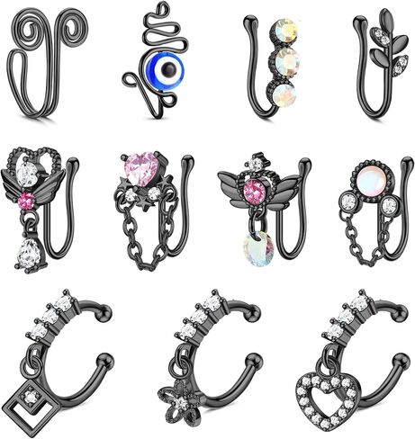 11Pcs Fake Nose Ring for Women Non Piercing African Nose Cuffs Faux Clip on Dangling Nose Ring Cuffs Piercing Jewelry Set in Kuwait