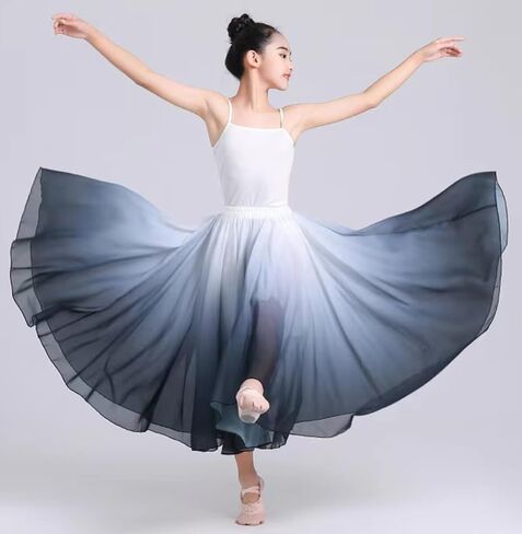 720degrees Girl Chiffon Dress with Gradient Color Ballet Classical Ballroom Dance Long Skirt in Saudi Arabia