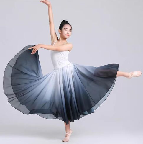 720degrees Girl Chiffon Dress with Gradient Color Ballet Classical Ballroom Dance Long Skirt in Saudi Arabia
