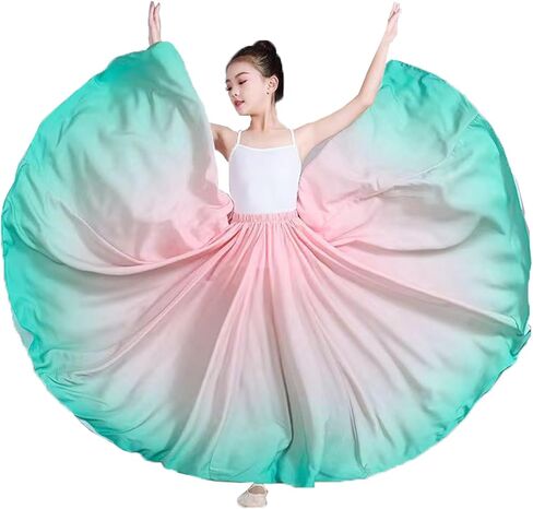 720degrees Girl Chiffon Dress with Gradient Color Ballet Classical Ballroom Dance Long Skirt in Saudi Arabia