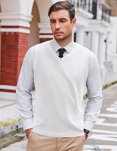 COOFANDY Mens V Neck Sweater Vest 2 Pack Casual Sleeveless Pullover Thermal Shirts Solid Plain Fine Knit Sweater Vests Fleece in Saudi Arabia