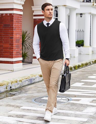 COOFANDY Mens V Neck Sweater Vest 2 Pack Casual Sleeveless Pullover Thermal Shirts Solid Plain Fine Knit Sweater Vests Fleece in Saudi Arabia