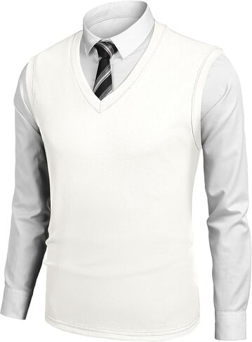 COOFANDY Mens V Neck Sweater Vest 2 Pack Casual Sleeveless Pullover Thermal Shirts Solid Plain Fine Knit Sweater Vests Fleece in Saudi Arabia