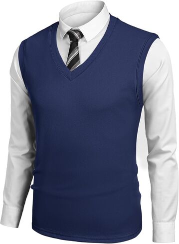 COOFANDY Mens V Neck Sweater Vest 2 Pack Casual Sleeveless Pullover Thermal Shirts Solid Plain Fine Knit Sweater Vests Fleece in Saudi Arabia