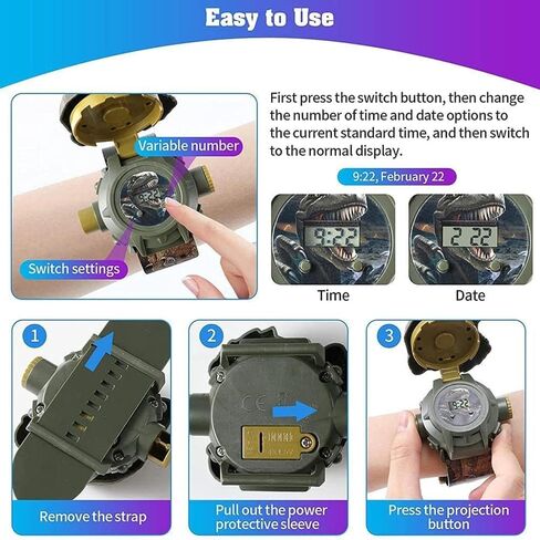 RAYCHY Dinosaur Watch Flashlight Projector Toys Animal Pattern Torch Educational Toys Gift in Saudi Arabia