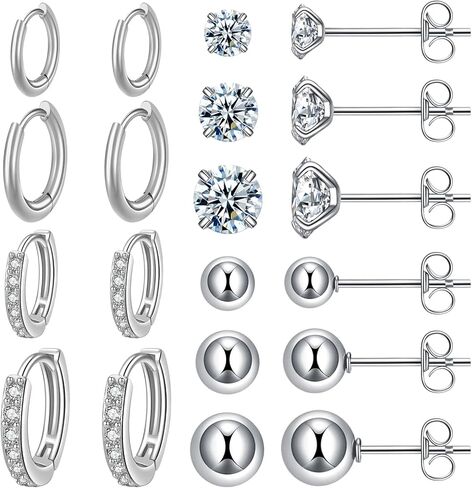Surgical Steel Earrings Sets for Multiple Piercing Lightweight Small Huggie Hoop Earrings CZ Stud Earrings for Women Trendy Cartilage Hypoallergenic in Saudi Arabia
