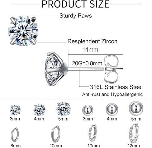 Surgical Steel Earrings Sets for Multiple Piercing Lightweight Small Huggie Hoop Earrings CZ Stud Earrings for Women Trendy Cartilage Hypoallergenic in Saudi Arabia
