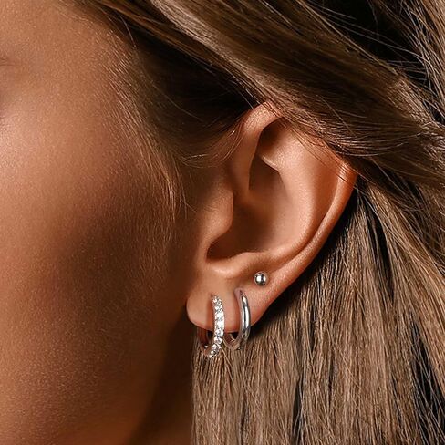 Surgical Steel Earrings Sets for Multiple Piercing Lightweight Small Huggie Hoop Earrings CZ Stud Earrings for Women Trendy Cartilage Hypoallergenic in Saudi Arabia