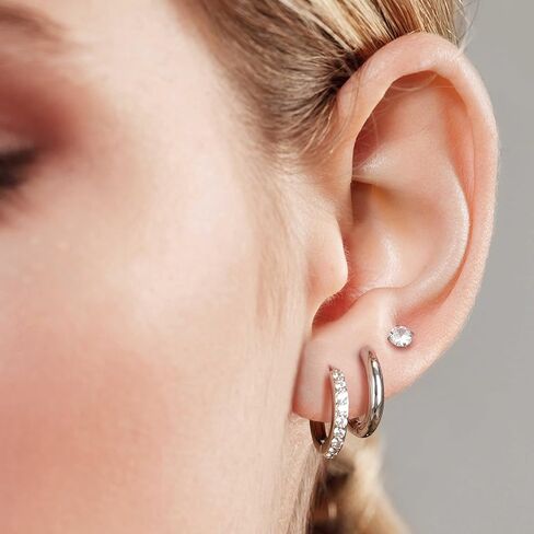 Surgical Steel Earrings Sets for Multiple Piercing Lightweight Small Huggie Hoop Earrings CZ Stud Earrings for Women Trendy Cartilage Hypoallergenic in Saudi Arabia