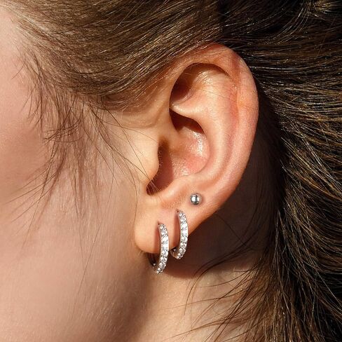 Surgical Steel Earrings Sets for Multiple Piercing Lightweight Small Huggie Hoop Earrings CZ Stud Earrings for Women Trendy Cartilage Hypoallergenic in Saudi Arabia