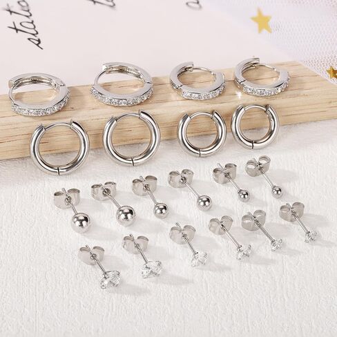 Surgical Steel Earrings Sets for Multiple Piercing Lightweight Small Huggie Hoop Earrings CZ Stud Earrings for Women Trendy Cartilage Hypoallergenic in Saudi Arabia