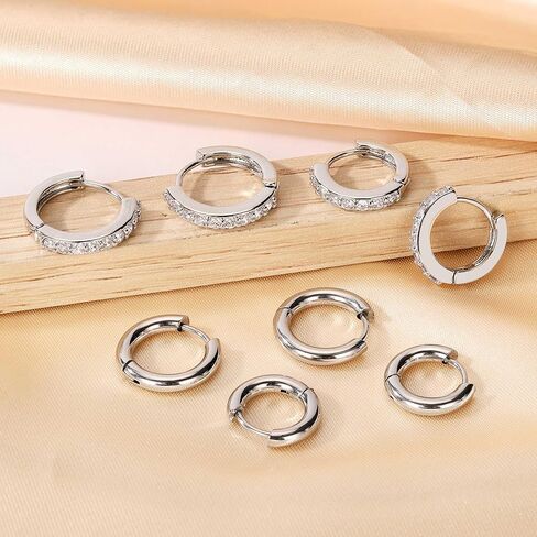 Surgical Steel Earrings Sets for Multiple Piercing Lightweight Small Huggie Hoop Earrings CZ Stud Earrings for Women Trendy Cartilage Hypoallergenic in Saudi Arabia