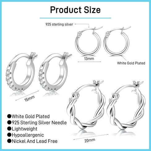 PABBEU Gold Hoop Earrings for Women Sterling Silver Post Small Gold Hoop Earrings 14k Real Gold Tiny Hypoallergenic Small Hoop Earrings Set for Women Men 13/15 /20mm in Kuwait