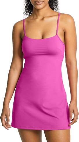 MEIVSO Womens Cami Strap Tennis Dress Built-in Bra & Short Spaghetti Strap Workout Athletic Mini Dresses in Kuwait