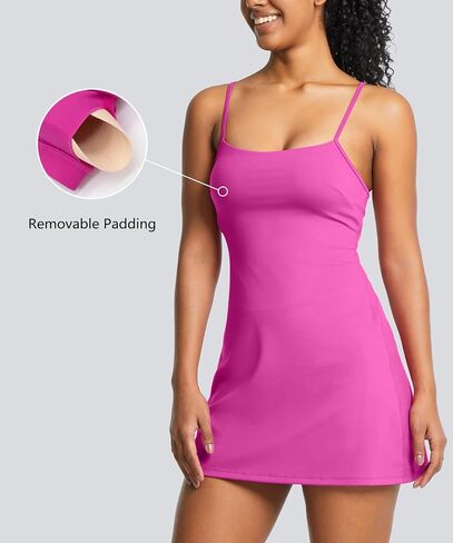 MEIVSO Womens Cami Strap Tennis Dress Built-in Bra & Short Spaghetti Strap Workout Athletic Mini Dresses in Kuwait