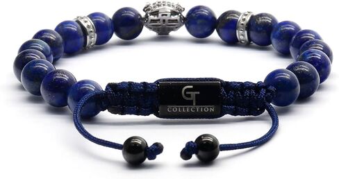 أساور مطرزة بنقش النمر مصنوعة يدويًا للرجال من مجموعة جي تي - أساور من الحجر الطبيعي - سوار رجالي مع خرزة النمر من الفولاذ المقاوم للصدأ، وسلك قابل للتعديل، وأحجار كريمة قوية in Kuwait