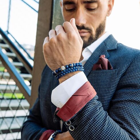 أساور مطرزة بنقش النمر مصنوعة يدويًا للرجال من مجموعة جي تي - أساور من الحجر الطبيعي - سوار رجالي مع خرزة النمر من الفولاذ المقاوم للصدأ، وسلك قابل للتعديل، وأحجار كريمة قوية in Kuwait