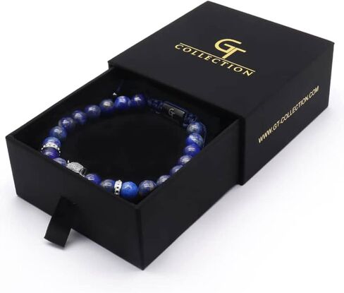 أساور مطرزة بنقش النمر مصنوعة يدويًا للرجال من مجموعة جي تي - أساور من الحجر الطبيعي - سوار رجالي مع خرزة النمر من الفولاذ المقاوم للصدأ، وسلك قابل للتعديل، وأحجار كريمة قوية in Kuwait