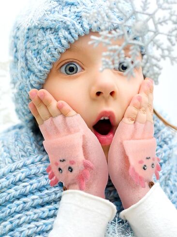 Geyoga 6 Pairs Axolotl Kids Fingerless Gloves Christmas Convertible Flip Top Gloves Convertible Mittens for 7-12 Boys Girls in Saudi Arabia