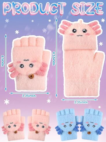 Geyoga 6 Pairs Axolotl Kids Fingerless Gloves Christmas Convertible Flip Top Gloves Convertible Mittens for 7-12 Boys Girls in Saudi Arabia