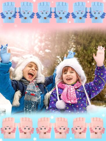 Geyoga 6 Pairs Axolotl Kids Fingerless Gloves Christmas Convertible Flip Top Gloves Convertible Mittens for 7-12 Boys Girls in Saudi Arabia