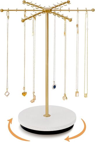 Necklace Holder Jewelry Stand, Rotating Necklace Holder Organizer with 48 Hooks for Necklace Earring Keychains Bracelet Display Stand, Metal Necklace Tree Stand -Christmas Gifts (Gold) in Saudi Arabia