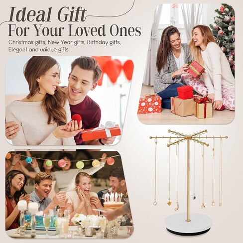 Necklace Holder Jewelry Stand, Rotating Necklace Holder Organizer with 48 Hooks for Necklace Earring Keychains Bracelet Display Stand, Metal Necklace Tree Stand -Christmas Gifts (Gold) in Saudi Arabia