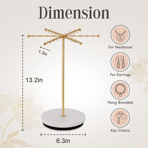 Necklace Holder Jewelry Stand, Rotating Necklace Holder Organizer with 48 Hooks for Necklace Earring Keychains Bracelet Display Stand, Metal Necklace Tree Stand -Christmas Gifts (Gold) in Saudi Arabia