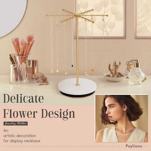 Necklace Holder Jewelry Stand, Rotating Necklace Holder Organizer with 48 Hooks for Necklace Earring Keychains Bracelet Display Stand, Metal Necklace Tree Stand -Christmas Gifts (Gold) in Saudi Arabia