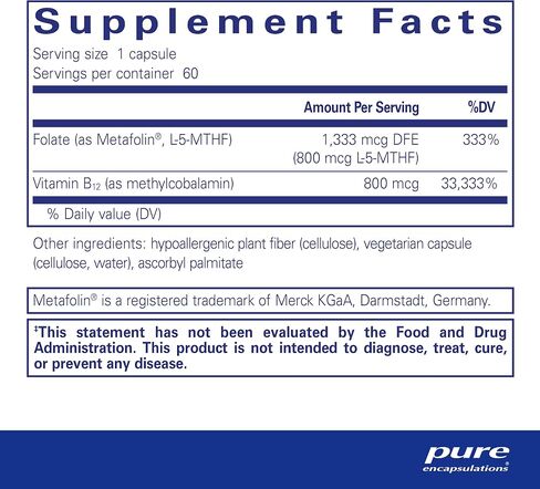 Pure Encapsulations B12 Folate - Energy Supplement to Support Nerves, Energy Metabolism & Cognitive Support* - with Vitamin B Folate as Metafolin - 60 Capsules in Saudi Arabia
