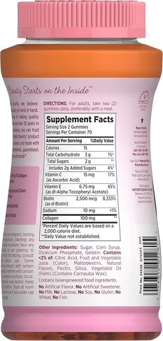 Nature's Bounty Optimal Solutions Hair, Skin & Nails with Biotin and Collagen, Citrus-Flavored Gummies Vitamin Supplement, 2500 mcg, 80 Ct in Kuwait