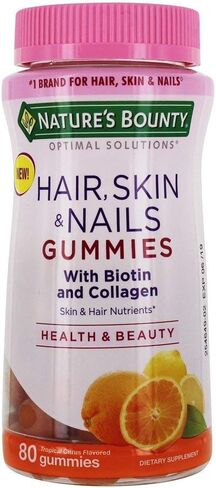 Nature's Bounty Optimal Solutions Hair, Skin & Nails with Biotin and Collagen, Citrus-Flavored Gummies Vitamin Supplement, 2500 mcg, 80 Ct in Kuwait