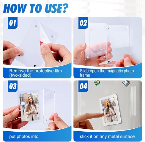 ESRICH 12 Pack Acrylic Fridge Magnetic Frame, Polaroid Magnet Frame,Double Sided Photo Magnet Frames for Refrigerator,Mini Frame Clear (2.36 x 3.54Inch) in Kuwait