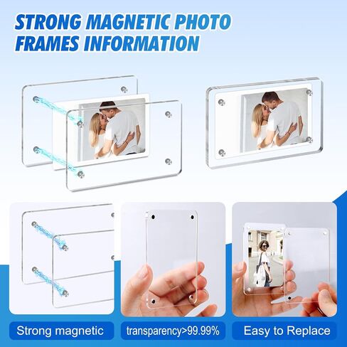 ESRICH 12 Pack Acrylic Fridge Magnetic Frame, Polaroid Magnet Frame,Double Sided Photo Magnet Frames for Refrigerator,Mini Frame Clear (2.36 x 3.54Inch) in Kuwait
