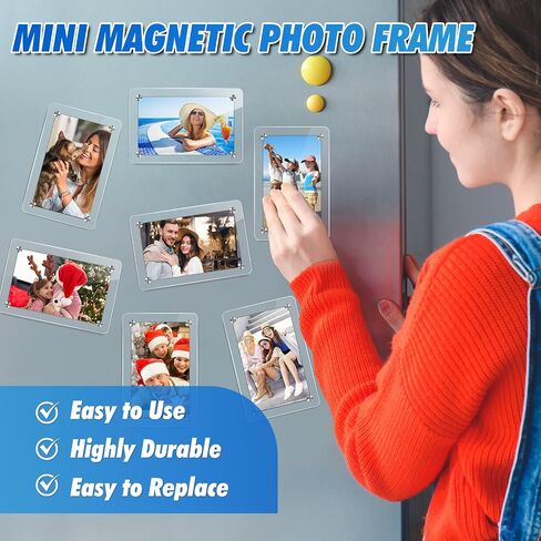 ESRICH 12 Pack Acrylic Fridge Magnetic Frame, Polaroid Magnet Frame,Double Sided Photo Magnet Frames for Refrigerator,Mini Frame Clear (2.36 x 3.54Inch) in Kuwait