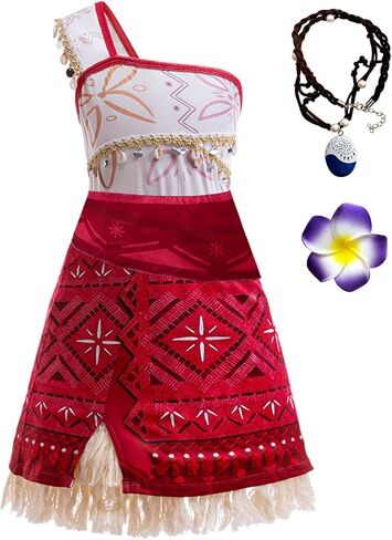 Xefenki 2024 New Princess Adventure Ocean Costume for Girls Toddler Deluxe One-shoulder Dress With Necklace and Hairpin 3-14Y in Saudi Arabia