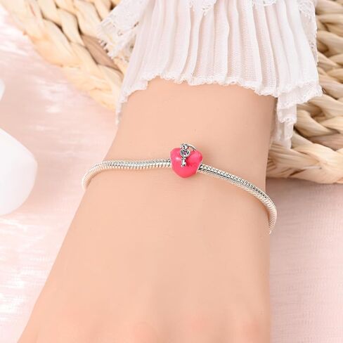 Love Heart Bead Sterling Silver Charms for Charm Bracelet for Women 5A Cubic Zirconia Dangle Pendant Bracelet Valentine's Day in Saudi Arabia