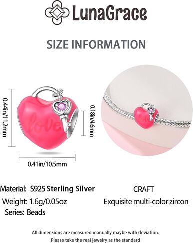 Love Heart Bead Sterling Silver Charms for Charm Bracelet for Women 5A Cubic Zirconia Dangle Pendant Bracelet Valentine's Day in Saudi Arabia