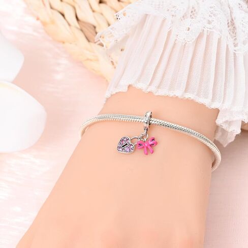 Love Heart Bead Sterling Silver Charms for Charm Bracelet for Women 5A Cubic Zirconia Dangle Pendant Bracelet Valentine's Day in Saudi Arabia