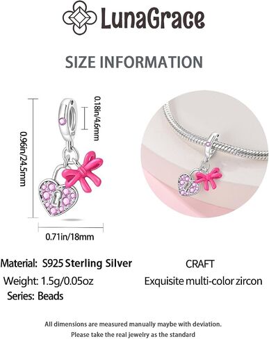 Love Heart Bead Sterling Silver Charms for Charm Bracelet for Women 5A Cubic Zirconia Dangle Pendant Bracelet Valentine's Day in Saudi Arabia