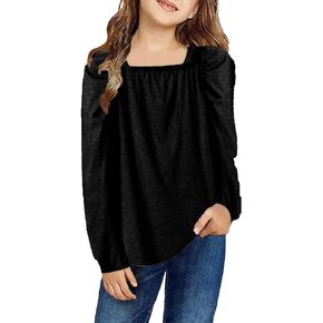 PATPAT Girls' Shirt Long Sleeve Square Neck Puff Top Teen Girl Clothes Pullover Girls Fall Outfits T Shirt 6-12 Years