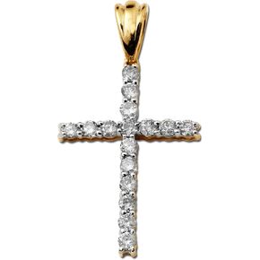 10K Yellow Gold, 1.00 Carats (ctw) 16-Stone Diamond Cross in Prong Setting (1.4" x 0.75")
