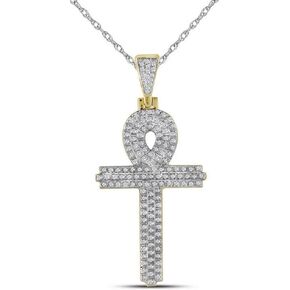10K Yellow Gold Mens Round Diamond Ankh Cross Religious Charm Pendant 3/8 Cttw
