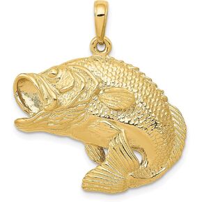 Avariah Solid 14k Yellow Gold Bass Fish Jumping Pendant - 30mm