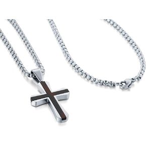 Cross Necklace for Men, Mahogany Ebony Titanium Steel Cross Pendant Necklace For Men, Box Chain 16-24 Inch