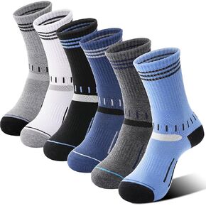 Sandsuced 6 Pairs Kids Boys Socks Athletic Basketball Sport Youth Crew Cotton Soft Breathable Socks for Outdoor