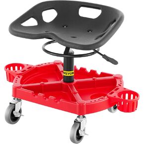 VEVOR Rolling Garage Stool, 300LBS Capacity, Adjustable Height from 24 in to 28.7 in, Mechanic Seat with 360-degree Swivel Wheels and Tool Tray, for Workshop, Auto Repair Shop, Yellow